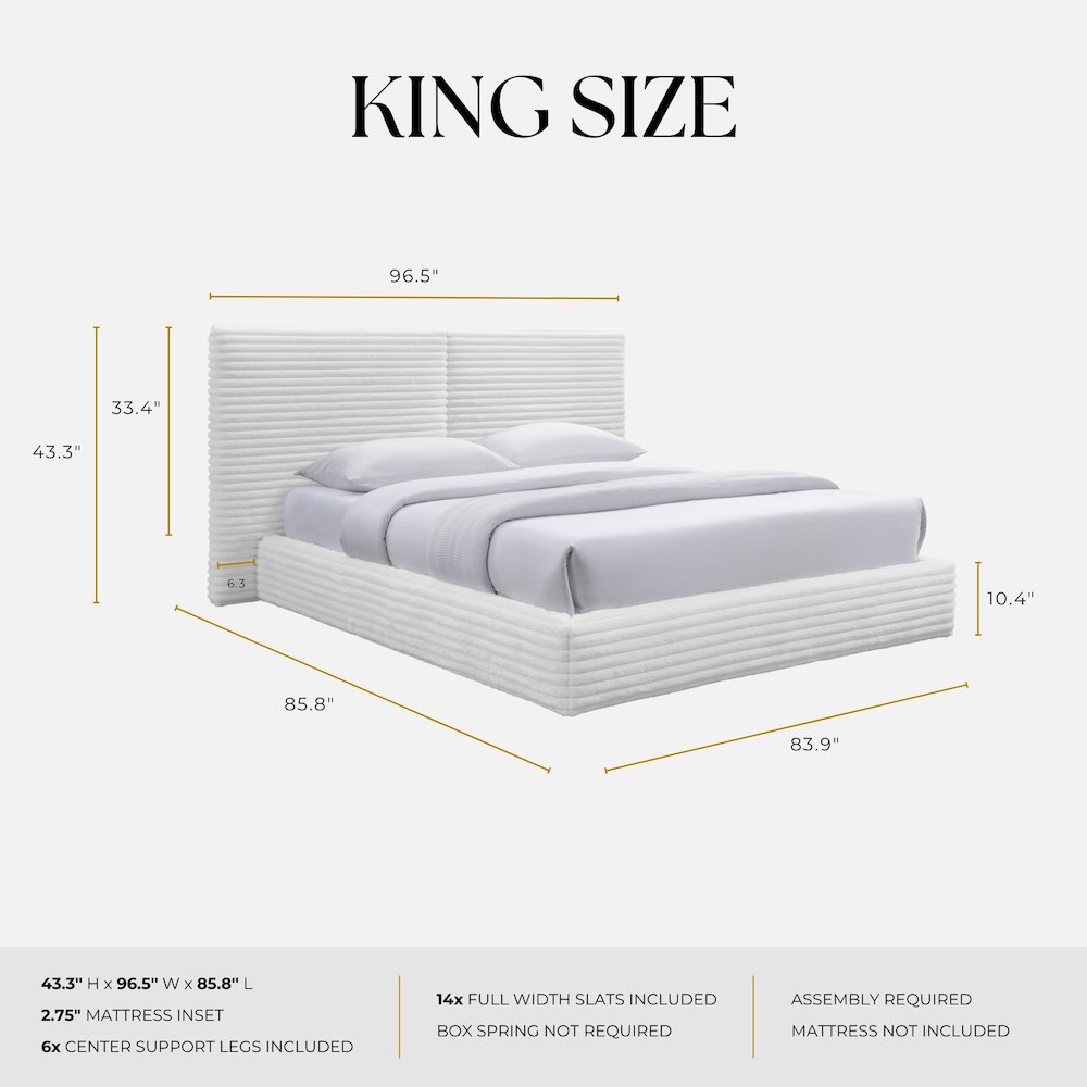 Lucia Fabric Upholstered Platform King Bed in White