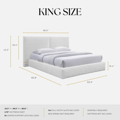 Lucia Fabric Upholstered Platform King Bed in White