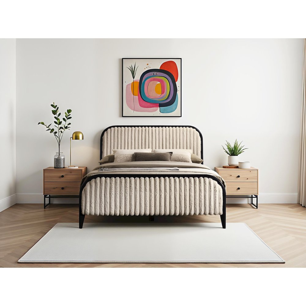 Daphne Wooden Queen size Platform Bed in Black and Beige