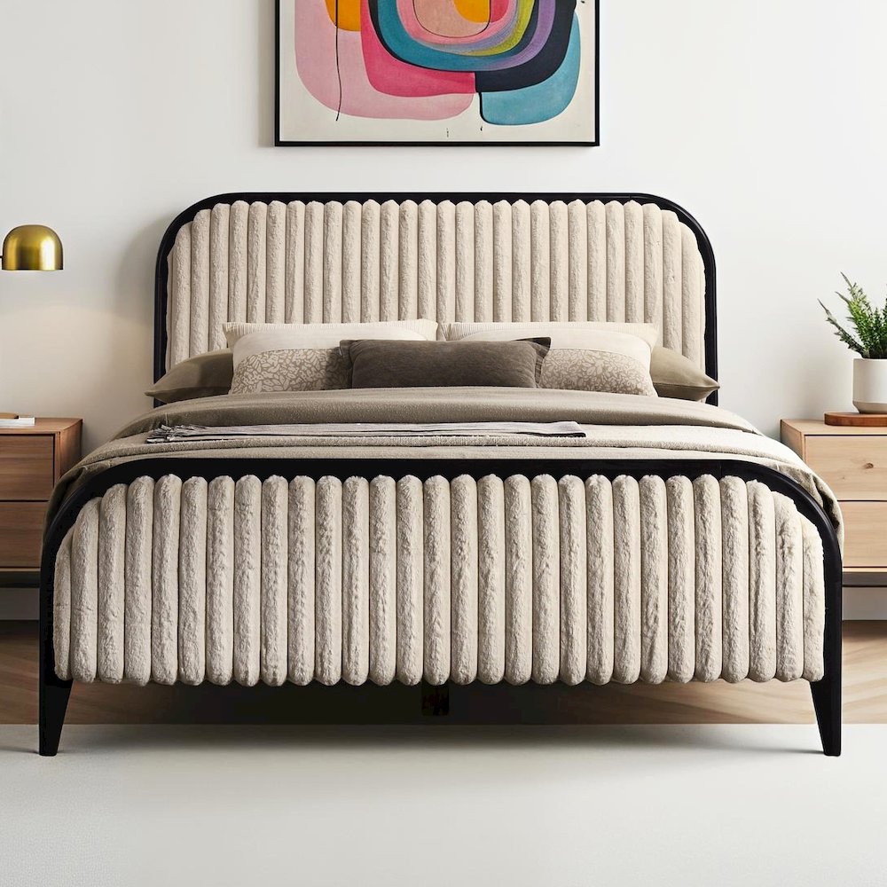 Daphne Wooden Queen size Platform Bed in Black and Beige