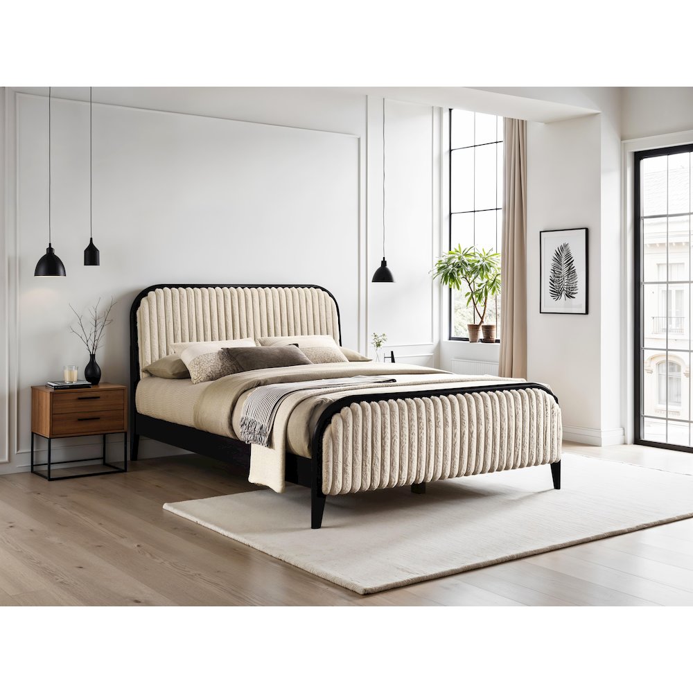 Daphne Wooden Queen size Platform Bed in Black and Beige