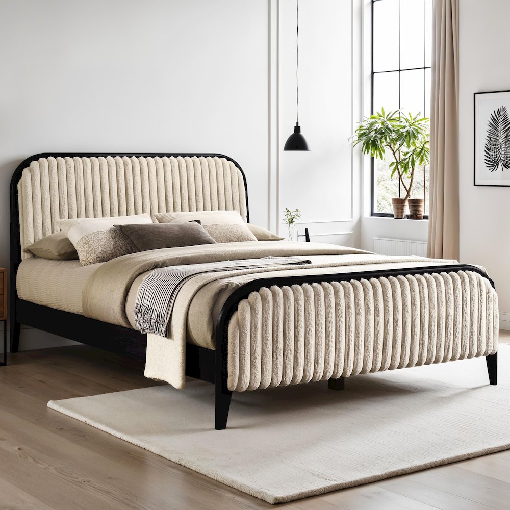 Daphne Wooden Queen size Platform Bed in Black and Beige