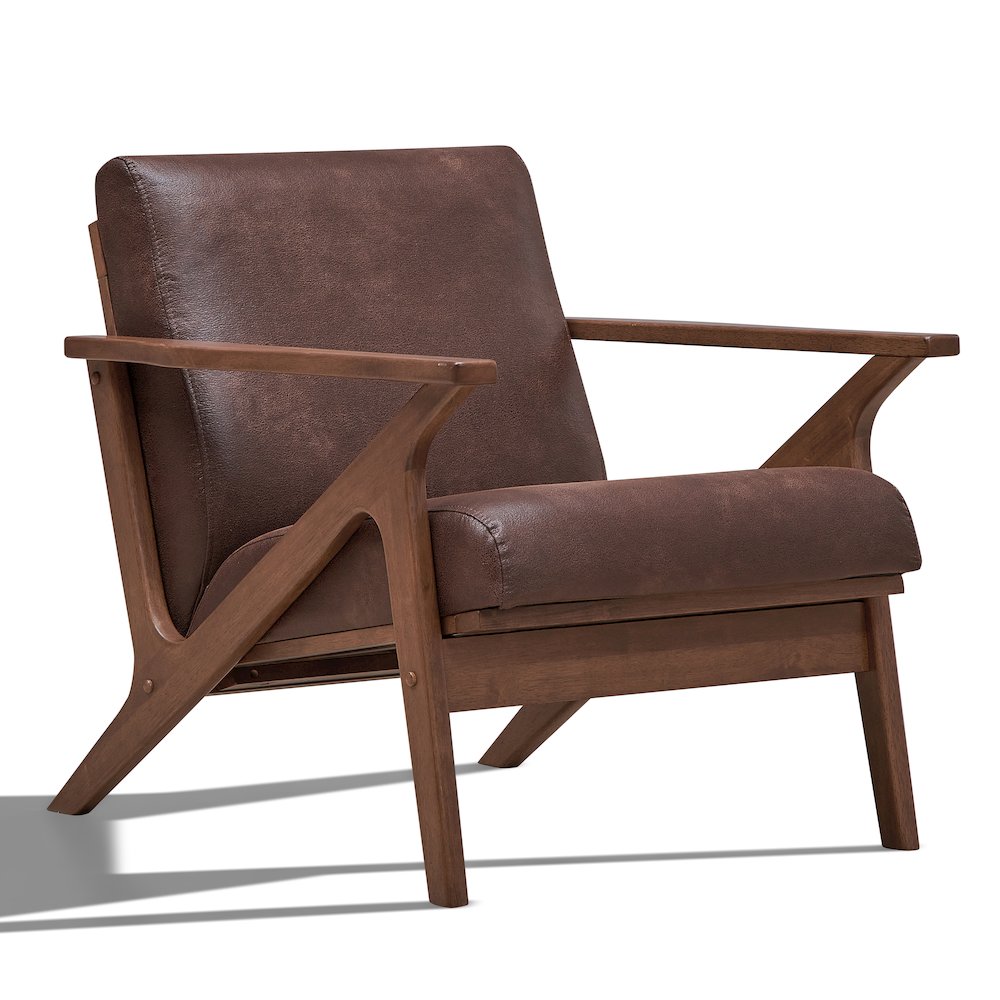 Zola Solid Wood and Fabric Upholstered Accent Armchair in Brown