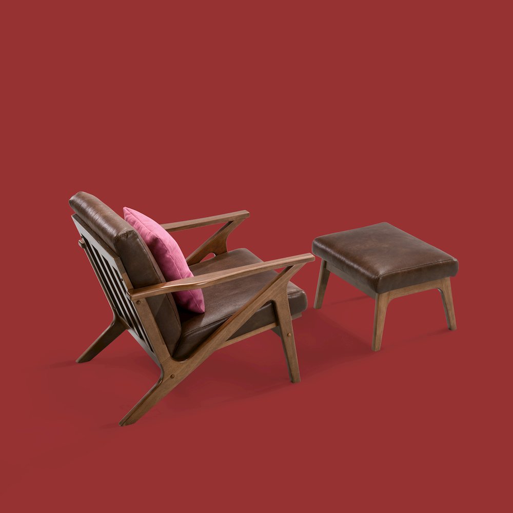 Zola Solid Wood and Fabric Upholstered Accent Armchair in Brown