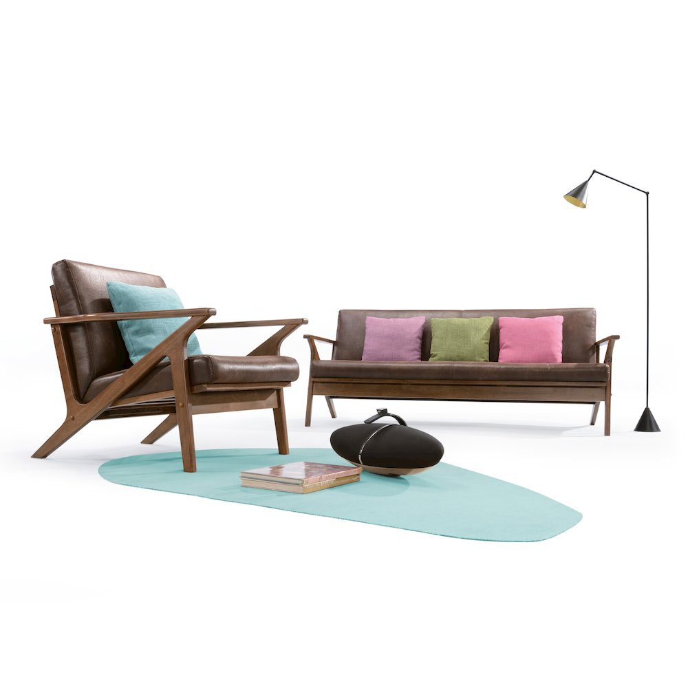Zola Solid Wood and Fabric Upholstered Accent Armchair in Brown