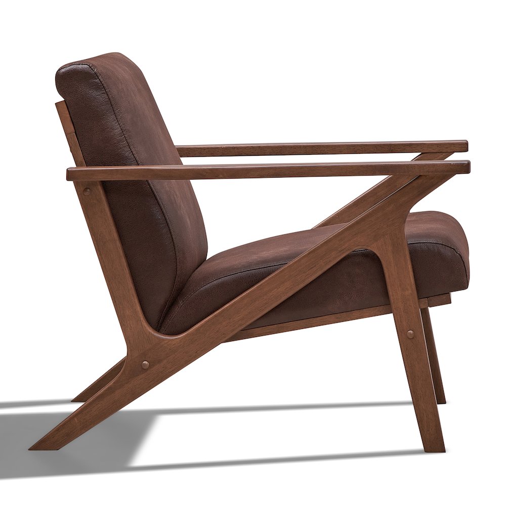 Zola Solid Wood and Fabric Upholstered Accent Armchair in Brown