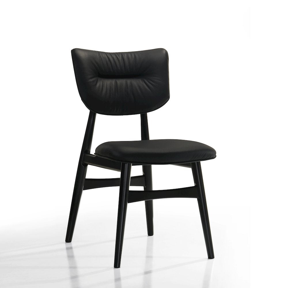 Joss Solid Wood Leather Dining Chairs in Black (Set of 2)