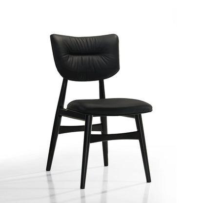 Joss Solid Wood Leather Dining Chairs in Black (Set of 2)