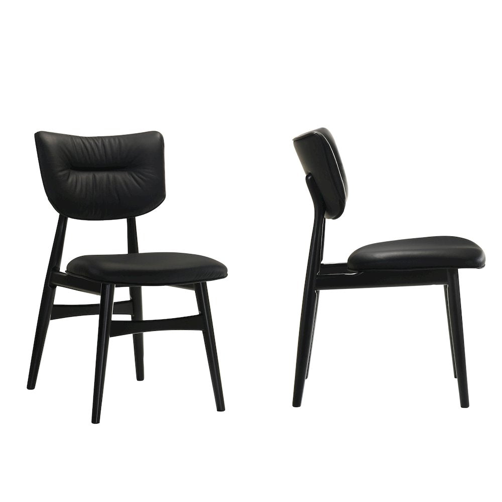 Joss Solid Wood Leather Dining Chairs in Black (Set of 2)