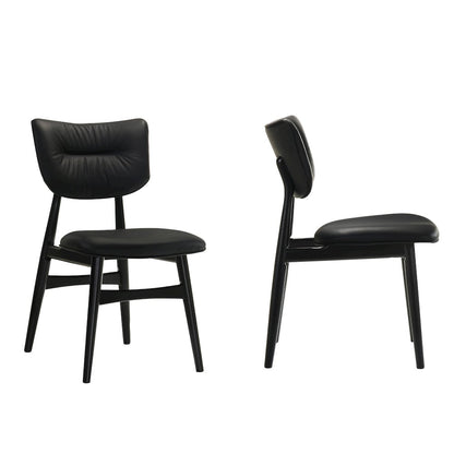 Joss Solid Wood Leather Dining Chairs in Black (Set of 2)