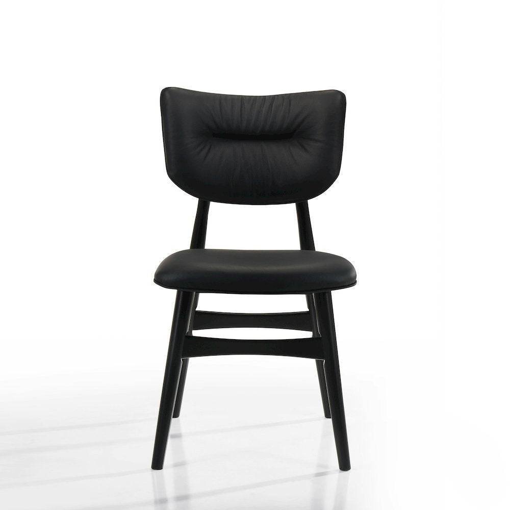 Joss Solid Wood Leather Dining Chairs in Black (Set of 2)