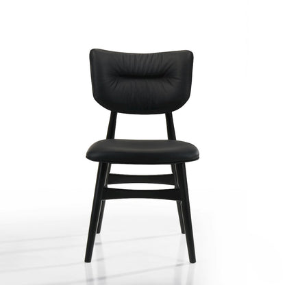 Joss Solid Wood Leather Dining Chairs in Black (Set of 2)
