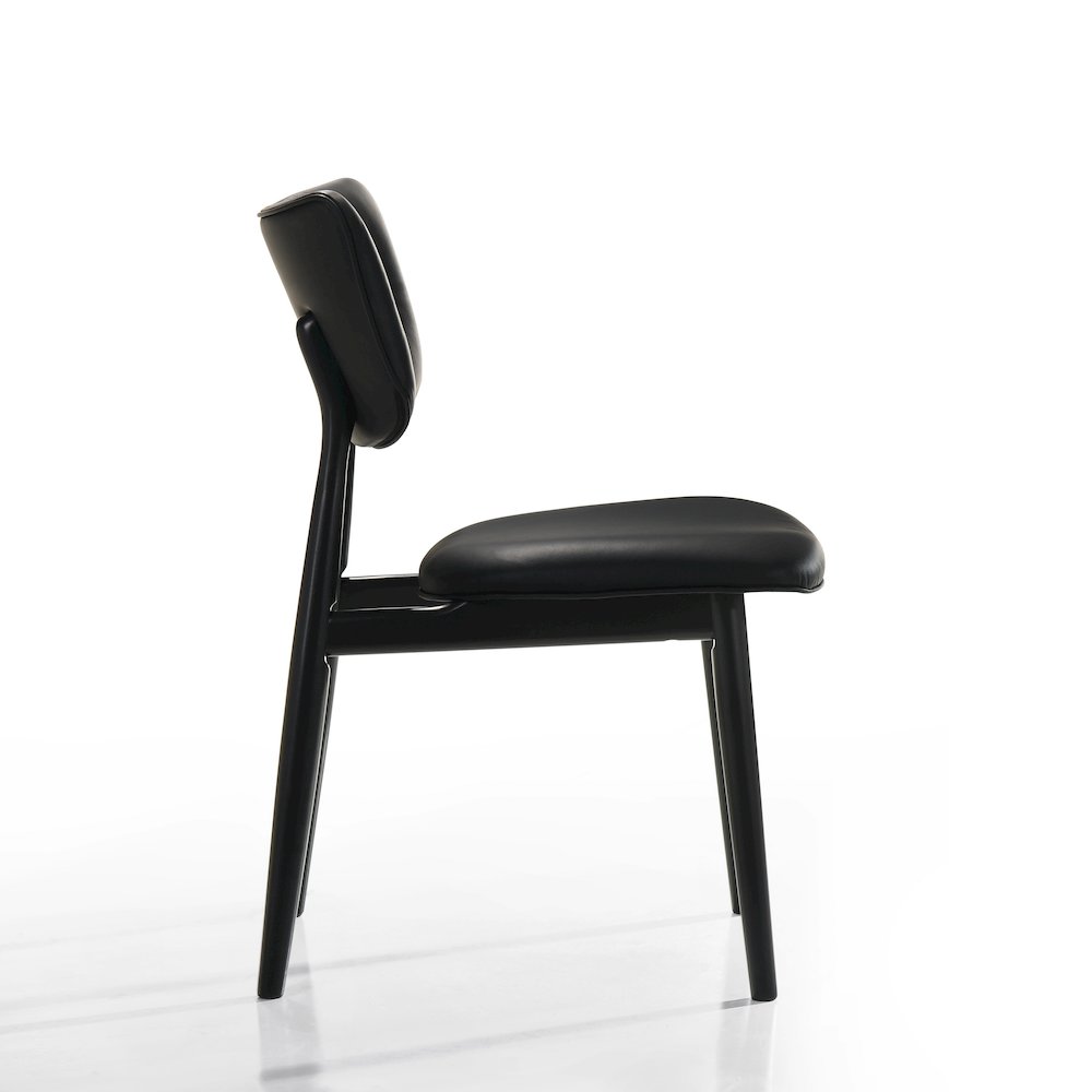 Joss Solid Wood Leather Dining Chairs in Black (Set of 2)