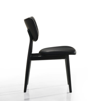 Joss Solid Wood Leather Dining Chairs in Black (Set of 2)