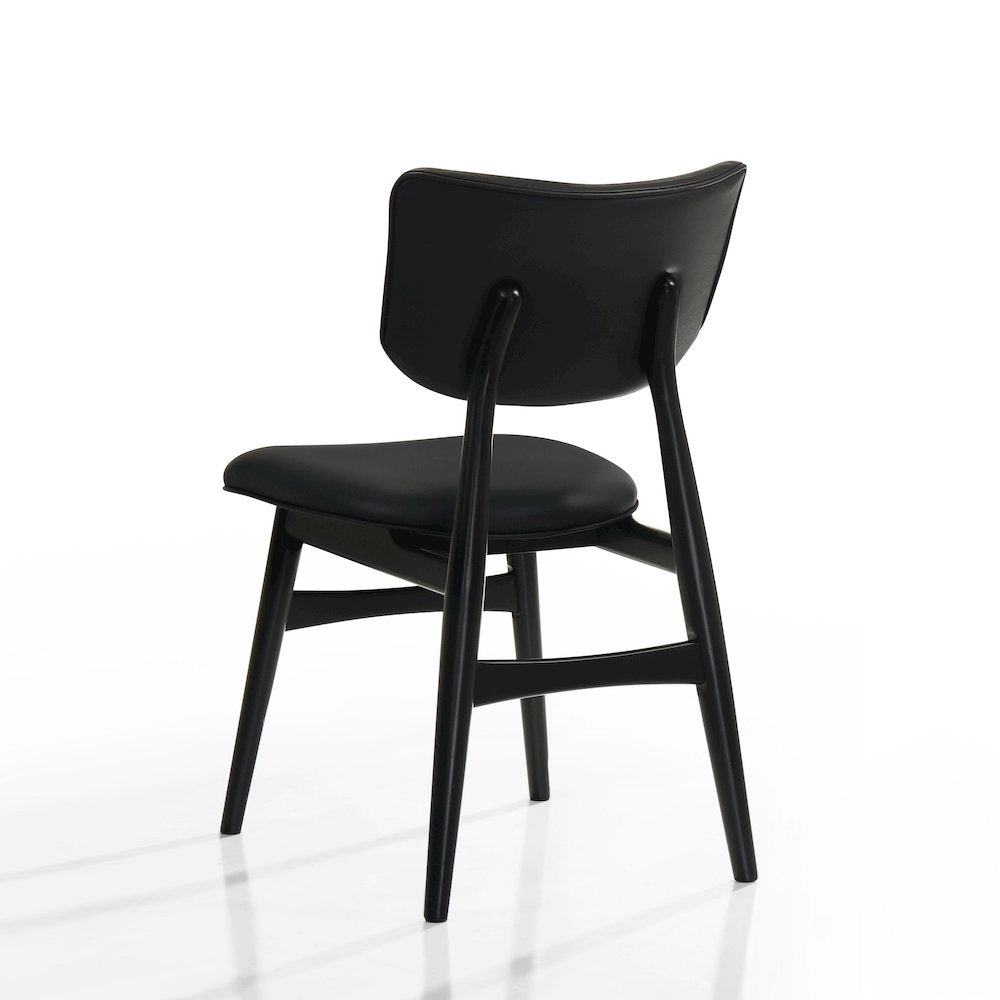 Joss Solid Wood Leather Dining Chairs in Black (Set of 2)