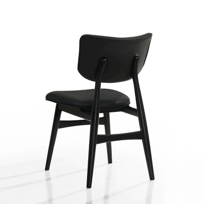 Joss Solid Wood Leather Dining Chairs in Black (Set of 2)