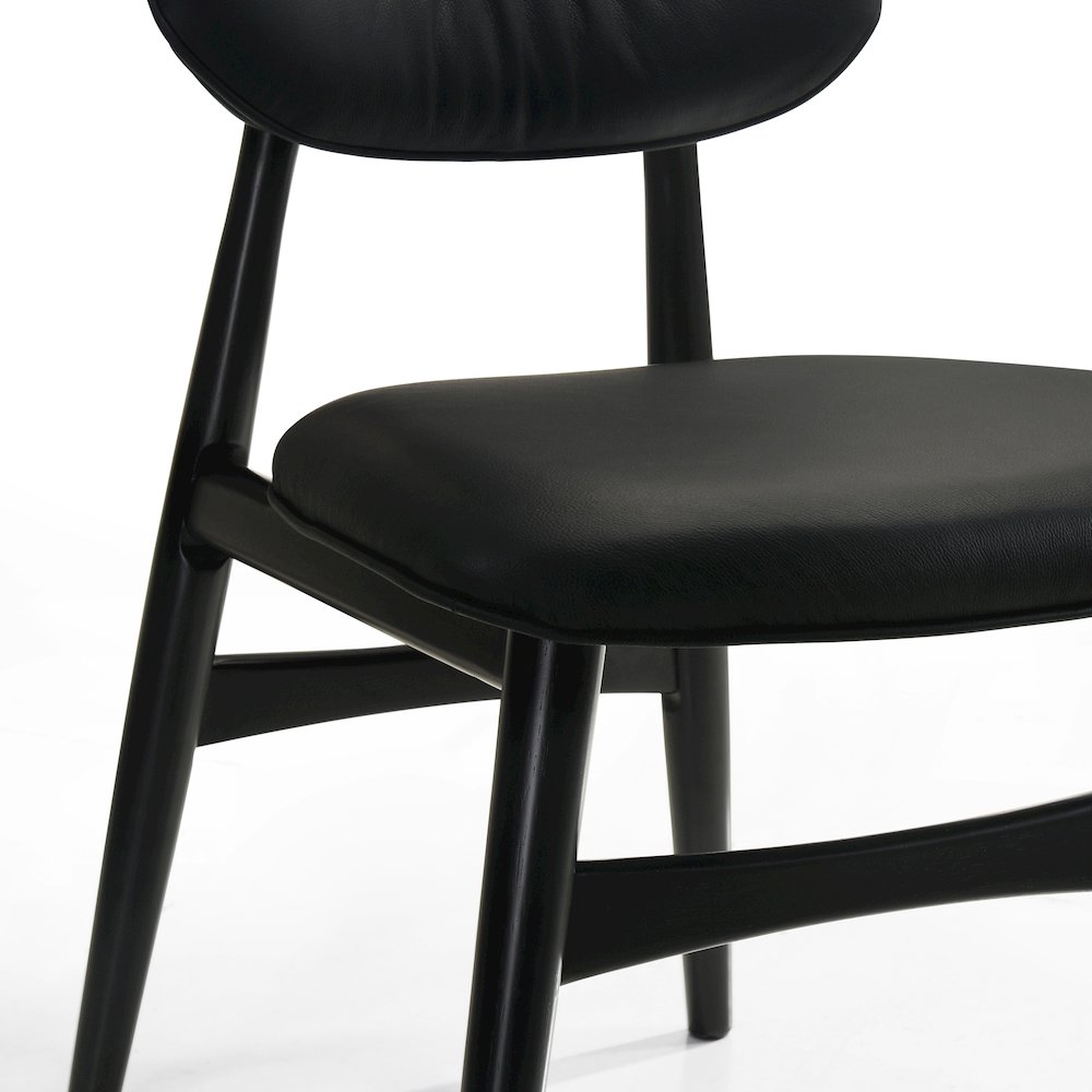 Joss Solid Wood Leather Dining Chairs in Black (Set of 2)
