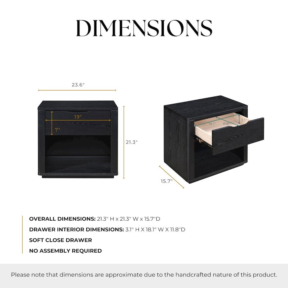 Venice Modern Nightstand with Soft Close Drawer in Black