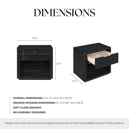 Venice Modern Nightstand with Soft Close Drawer in Black