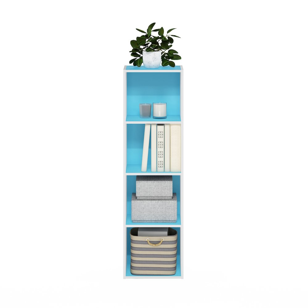 Furinno Pasir 4-Tier Open Shelf Bookcase, Light Blue/White