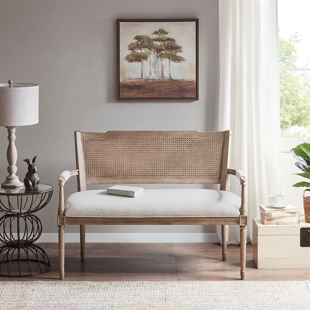 Madison Park Willshire Natural Rattan Settee With Padded Arm Rest Beige 47.25"
