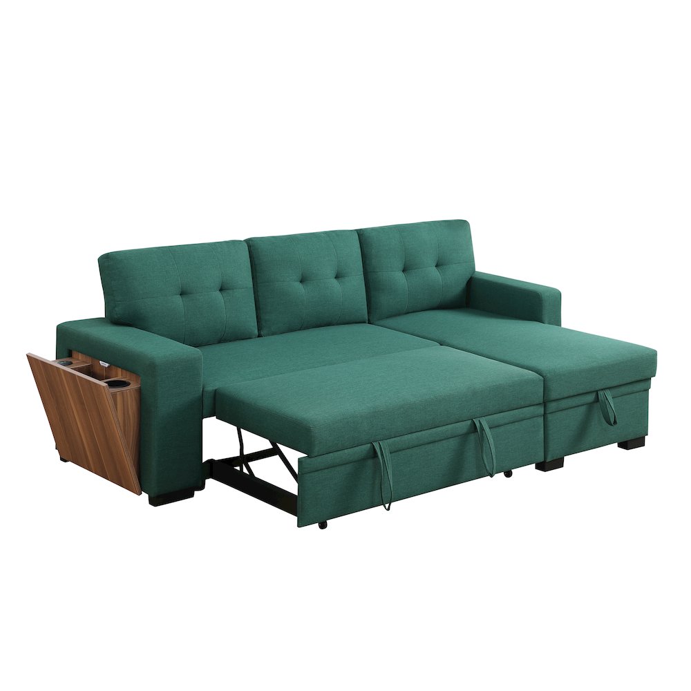 Fabric Reversible Modern Side Compartment Sleeper Sectional Sofa Bed-Green