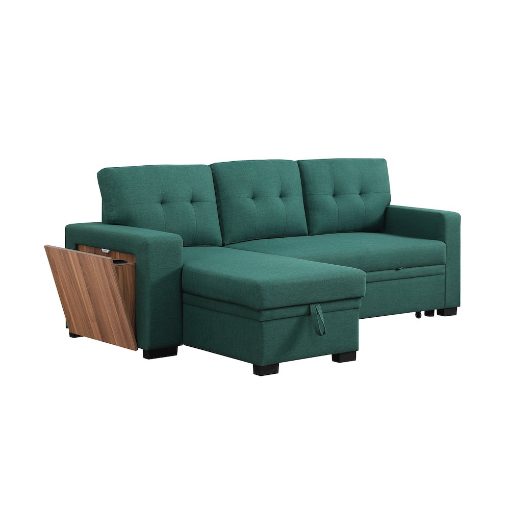 Fabric Reversible Modern Side Compartment Sleeper Sectional Sofa Bed-Green
