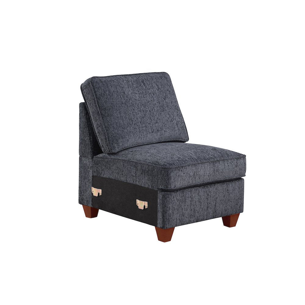 8 - Piece Chenille Fabric Upholstered Sectional With Console & Ottoman-Black