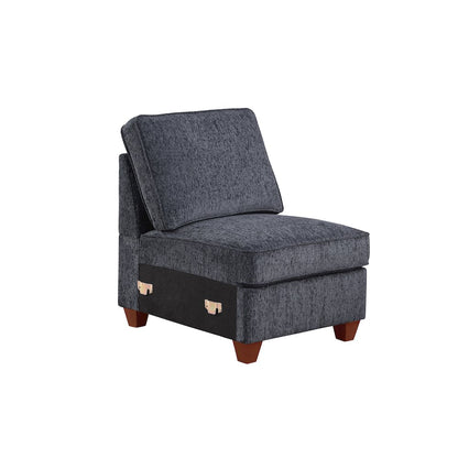 8 - Piece Chenille Fabric Upholstered Sectional With Console & Ottoman-Black