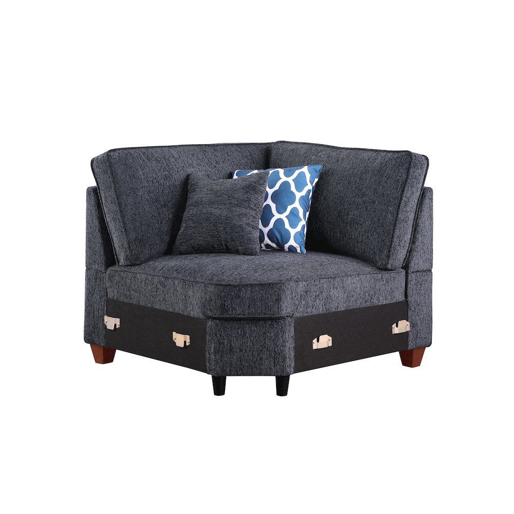 8 - Piece Chenille Fabric Upholstered Sectional With Console & Ottoman-Black