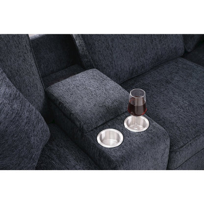 8 - Piece Chenille Fabric Upholstered Sectional With Console & Ottoman-Black