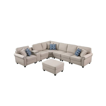Artificial Leather Modular Sectional Sofa with ottoman and cupholder console