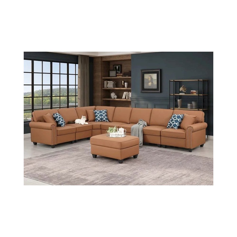 Bouke Artificial Leather Modular Sofa Sectional With Ottoman