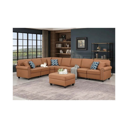 Bouke Artificial Leather Modular Sofa Sectional With Ottoman