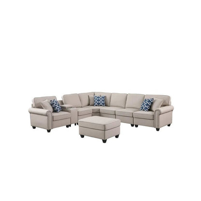 Artificial Leather Modular Sectional Sofa with ottoman and cupholder console