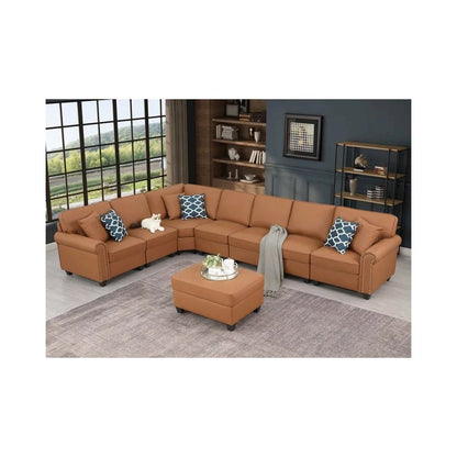 Bouke Artificial Leather Modular Sofa Sectional With Ottoman