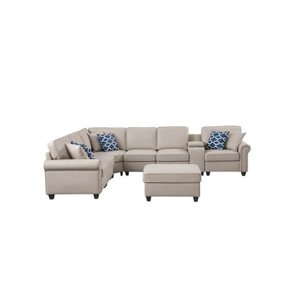 Artificial Leather Modular Sectional Sofa with ottoman and cupholder console