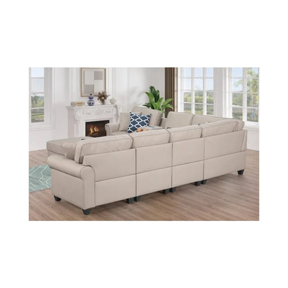 Artificial Leather Modular Sectional Sofa with ottoman and cupholder console