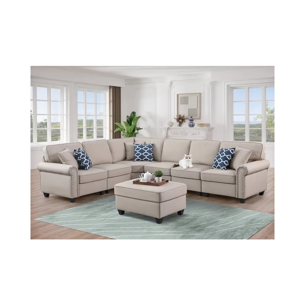 Bozhanka Artificial Leather Modular Sectional With Ottoman