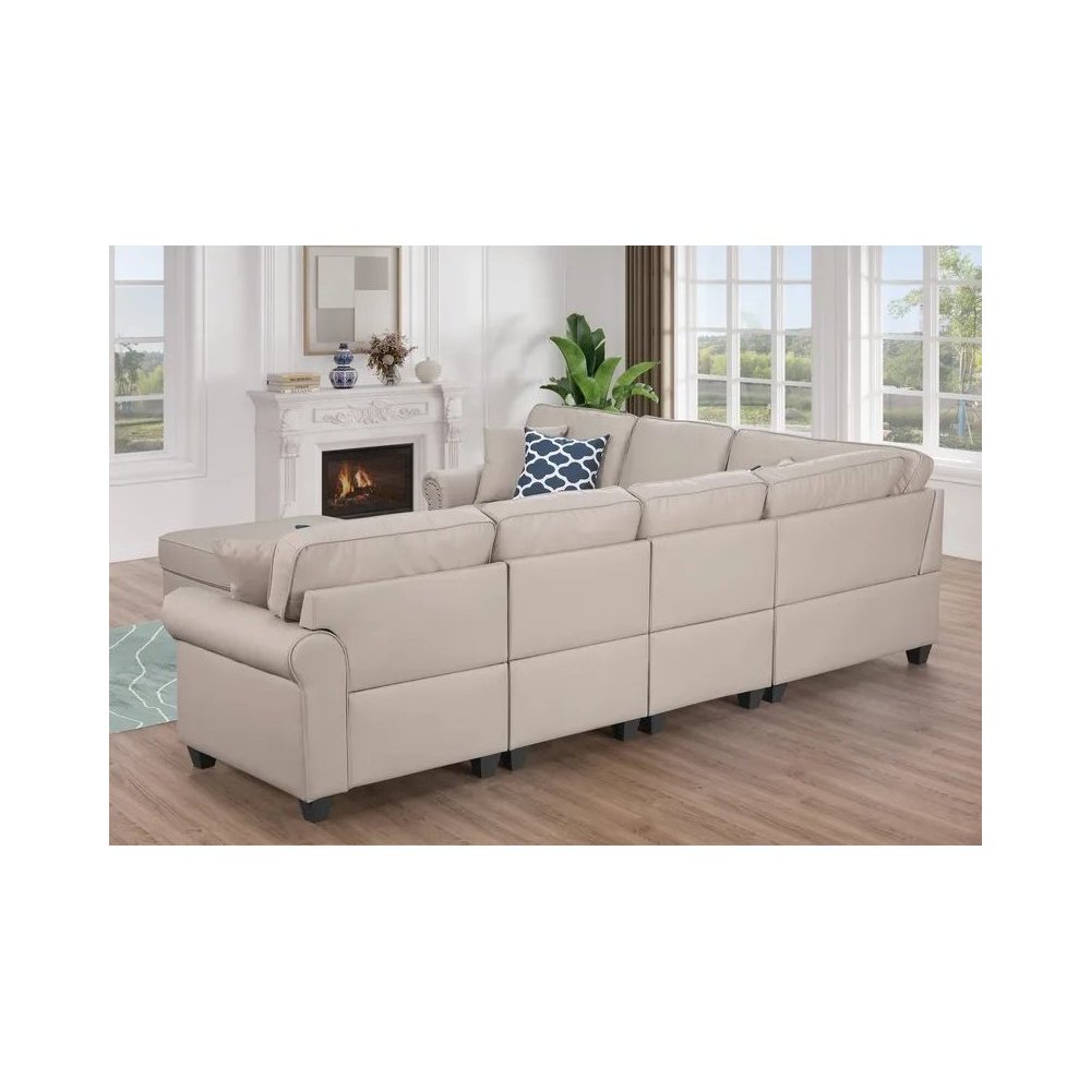 Bozhanka Artificial Leather Modular Sectional With Ottoman