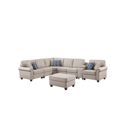 Artificial Leather Modular Sectional Sofa with ottoman and cupholder console