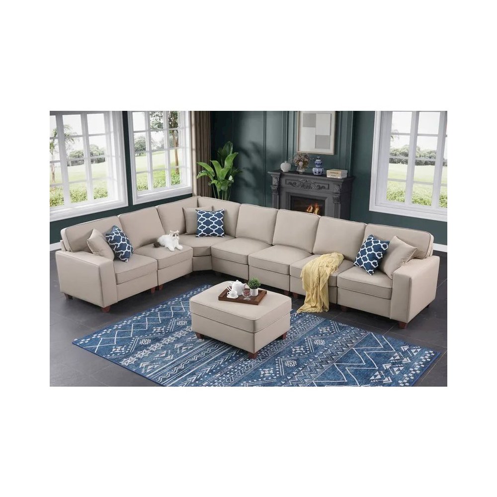 Shelaine Artificial Leather Modular Sectional With Ottoman - Brown