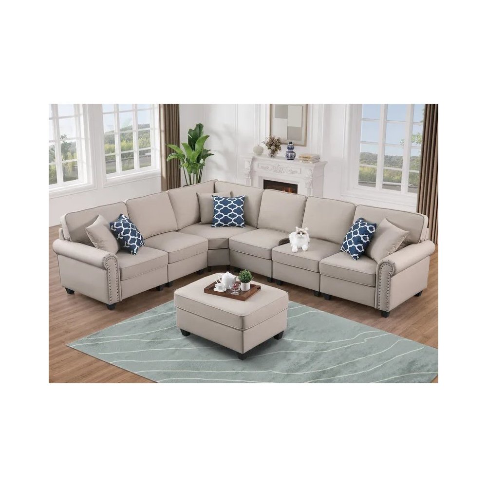 Bozhanka Artificial Leather Modular Sectional With Ottoman