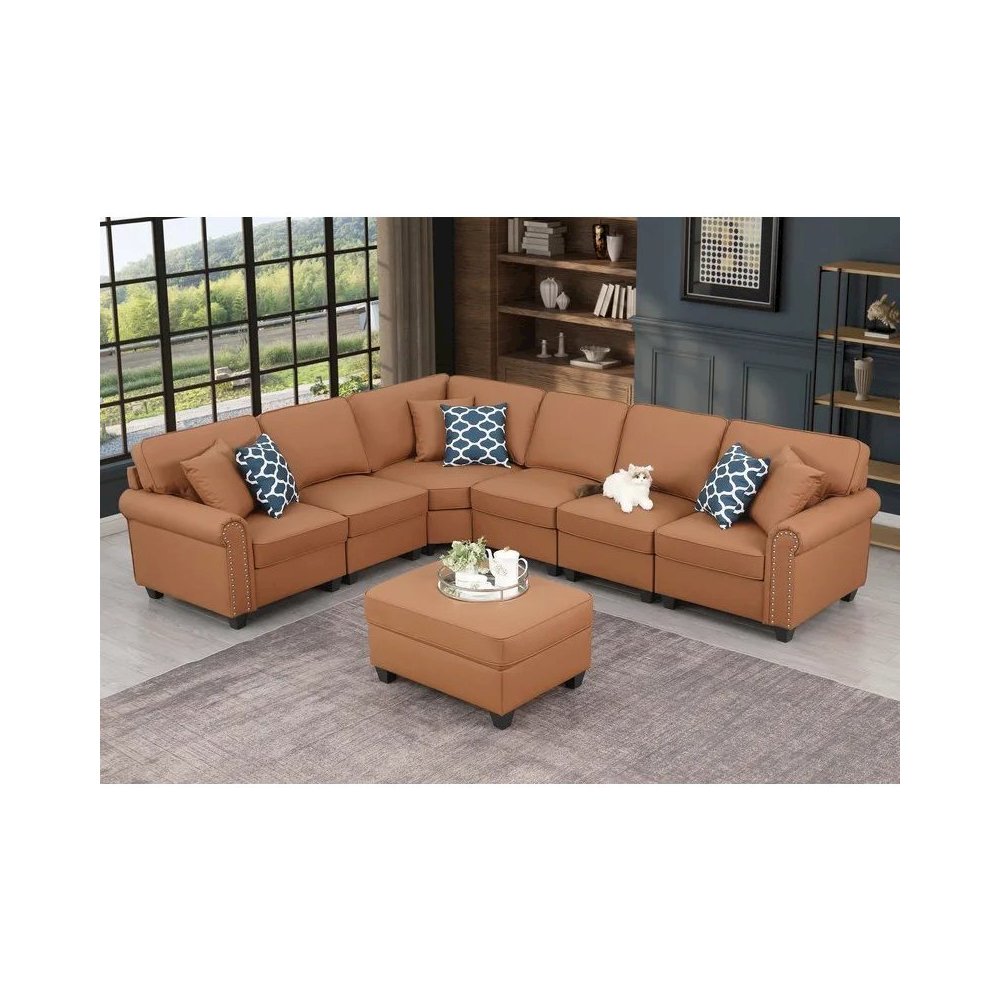 Bozhanka Artificial Leather Modular Sectional With Ottoman