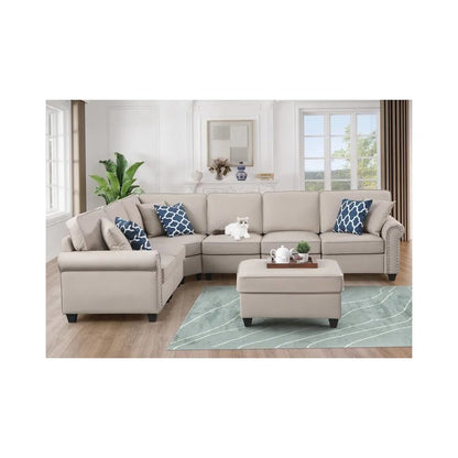 Bozhanka Artificial Leather Modular Sectional With Ottoman