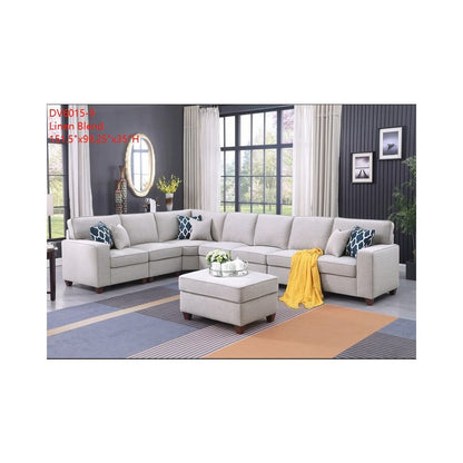 Devion Furniture 8-Piece Upholstered Fabric Sectional with Ottoman in Light Gray