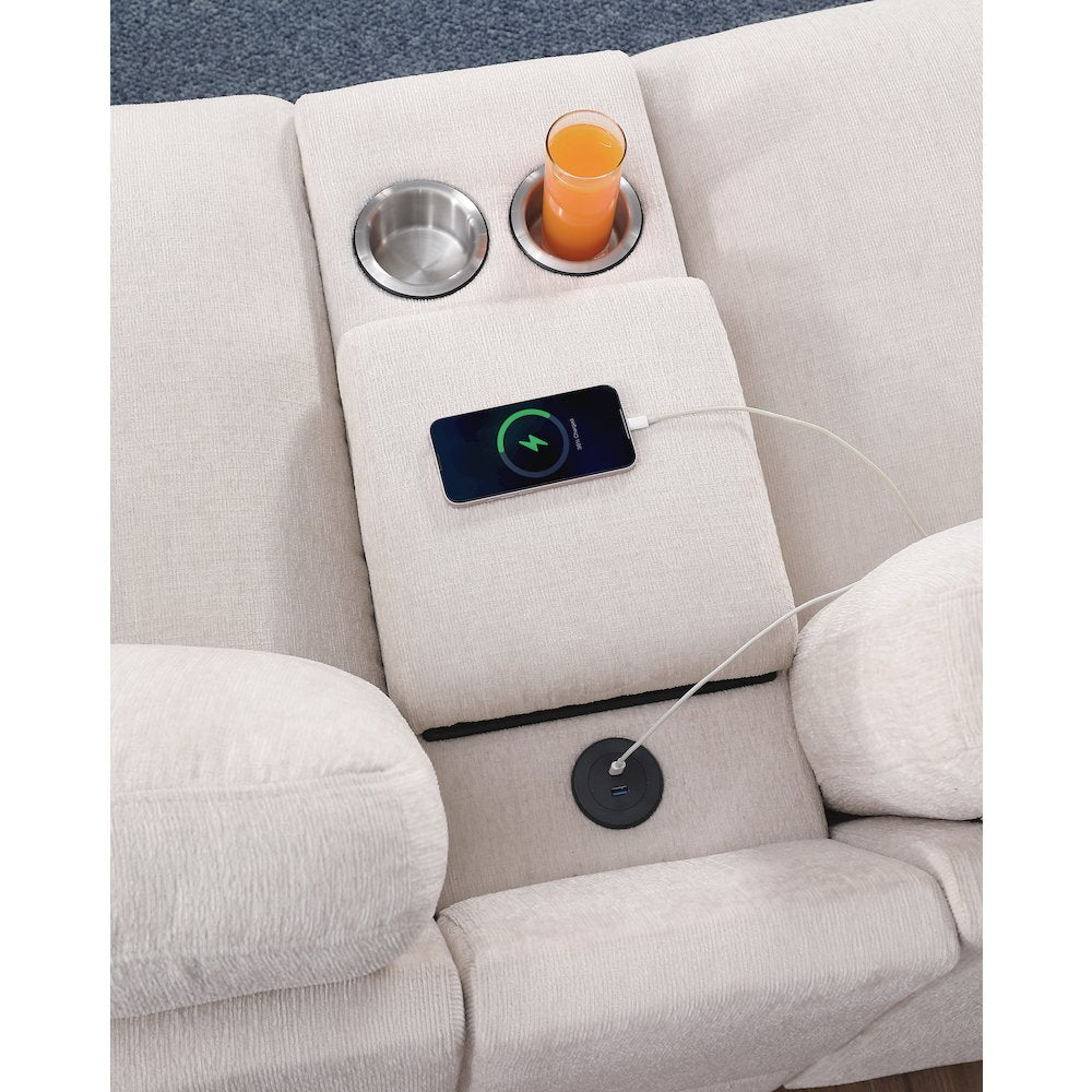 Bonaira Modular Sectional With Cupholder Console - Beige Chenille
