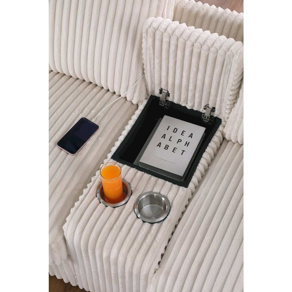 Bonaira Modular Sectional With Cupholder Console - Beige Polyester