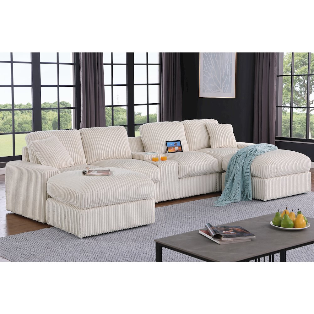 Bonaira Modular Sectional With Cupholder Console - Beige Polyester