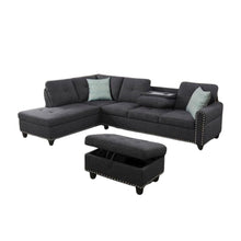 Dark Gray Sectional Couch for Living Room With Ottoman, Pillows, Cup Holder